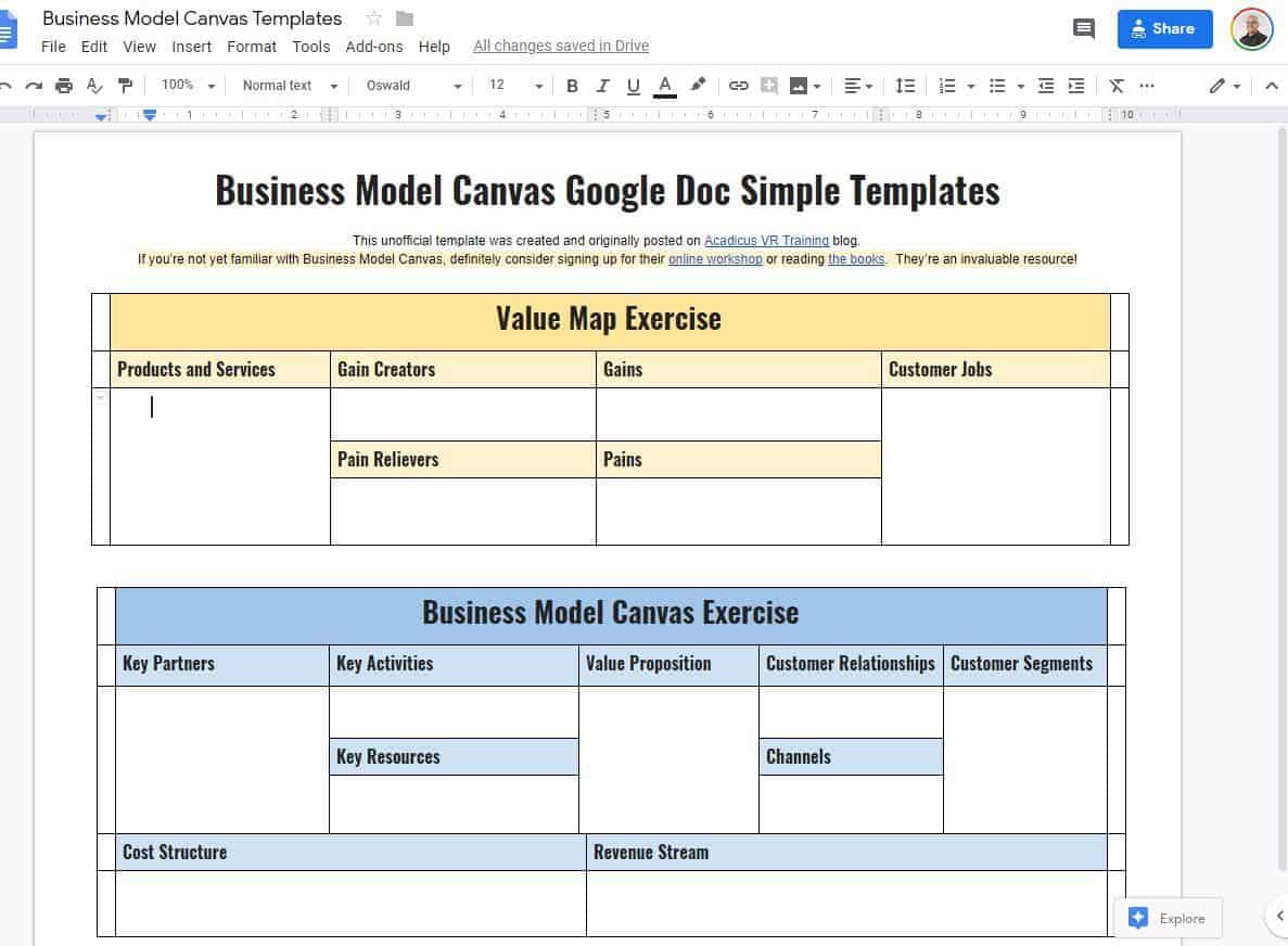 Business Model Canvas and Value Map: Google Doc Template